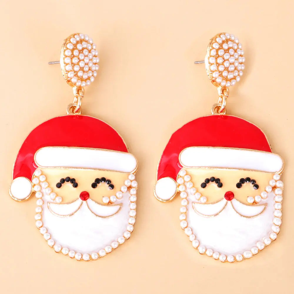 Lovcia Rhinestone Alloy Santa Earrings-Earrings-Ivory-One Size-Ivory