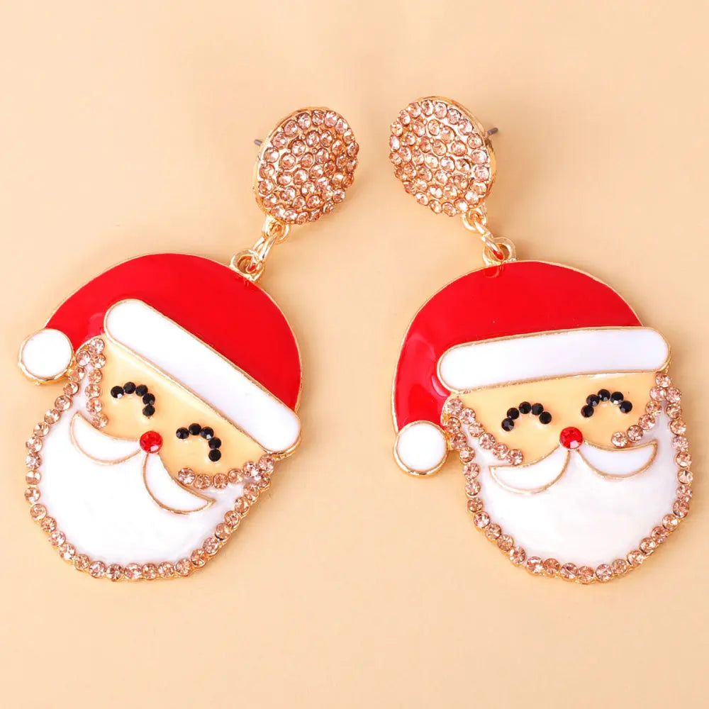 Lovcia Rhinestone Alloy Santa Earrings-Earrings-Ivory-One Size-Ivory