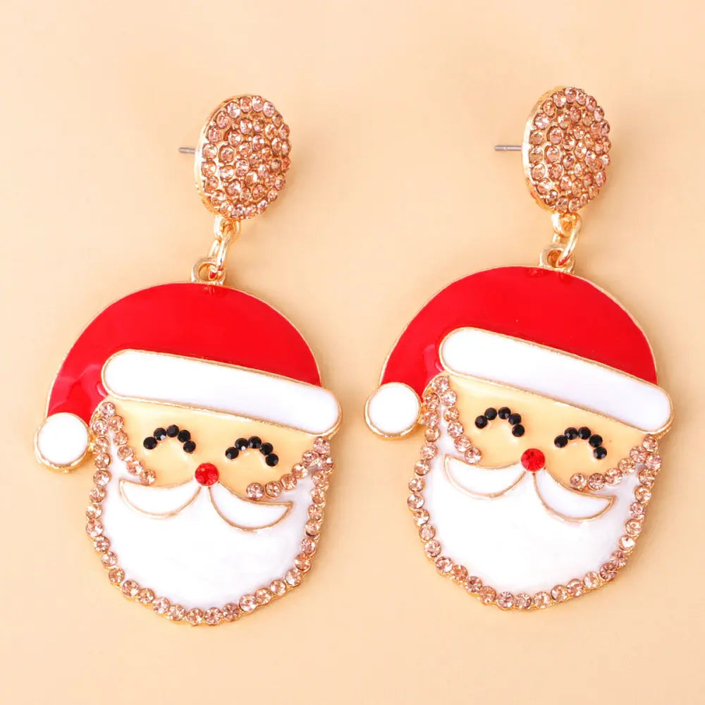 Lovcia Rhinestone Alloy Santa Earrings-Earrings-Ivory-One Size-Ivory