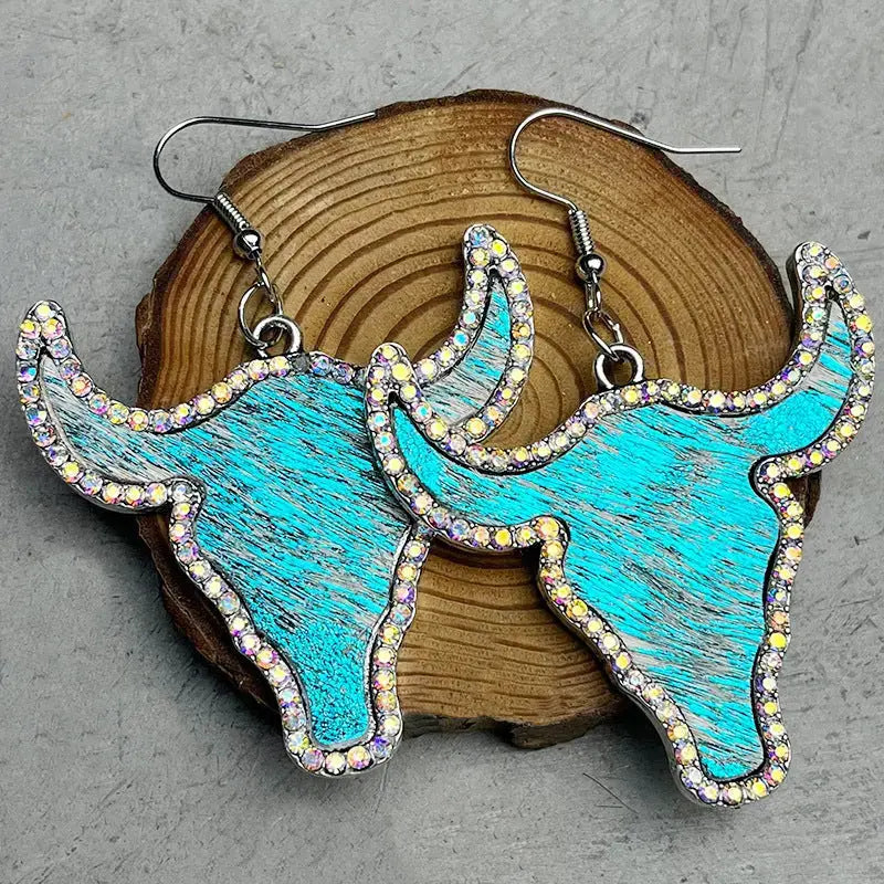 Lovcia Rhinestone Bull Earrings-Earrings-Aqua-One Size-Aqua