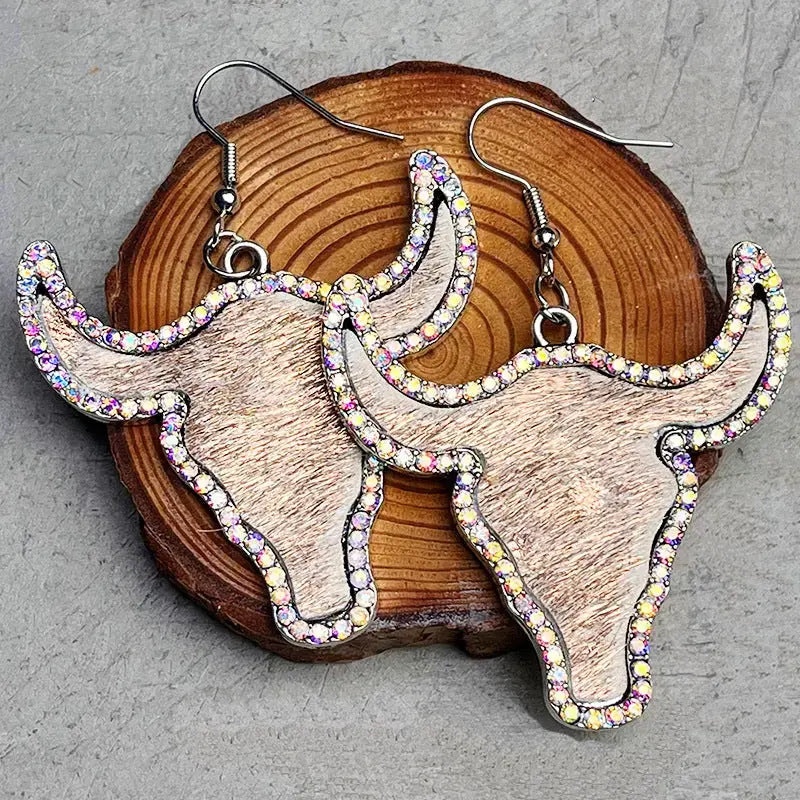 Lovcia Rhinestone Bull Earrings-Earrings-Khaki-One Size-Khaki