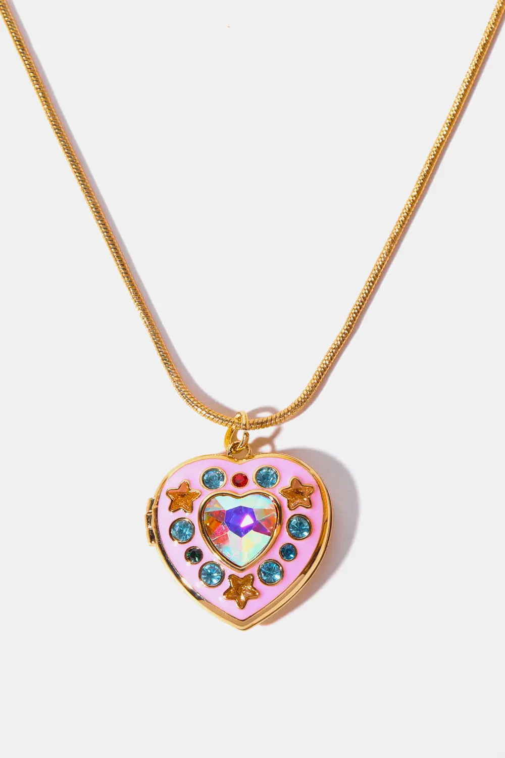 Lovcia Rhinestone Decor Heart Box Pendant Necklace-Necklaces-Gold-One Size-Gold