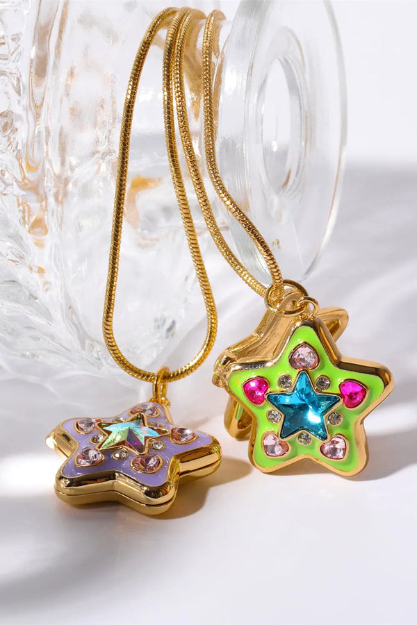 Lovcia Rhinestone Decor Star Box Pendant Necklace-Necklaces-Lavender-One Size-Lavender