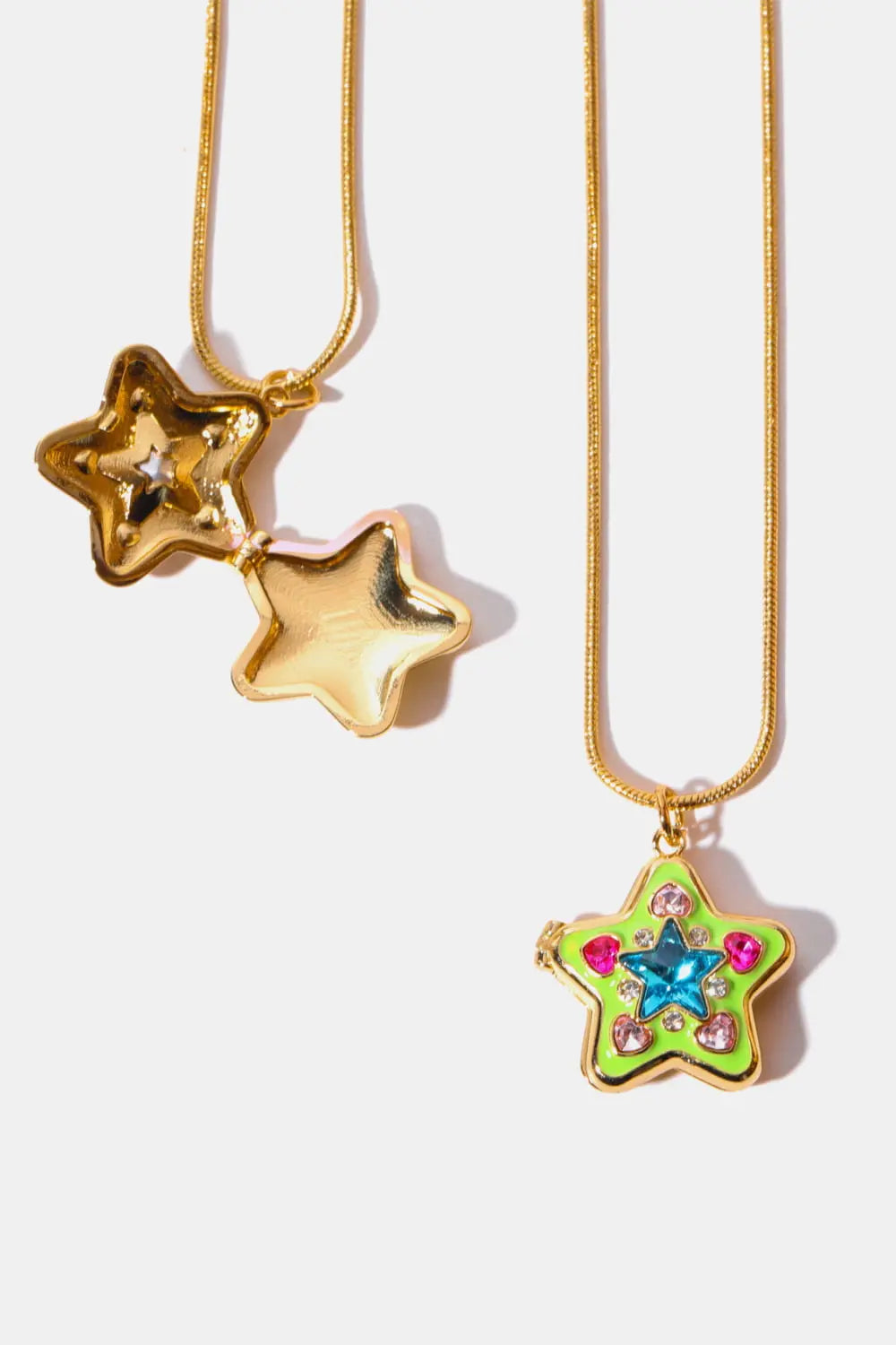 Lovcia Rhinestone Decor Star Box Pendant Necklace-Necklaces-Lime-One Size-Lime