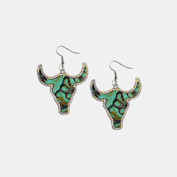 Lovcia Rhinestone Trim Alloy Bull Earrings-Earrings-Turquoise-One Size-Turquoise