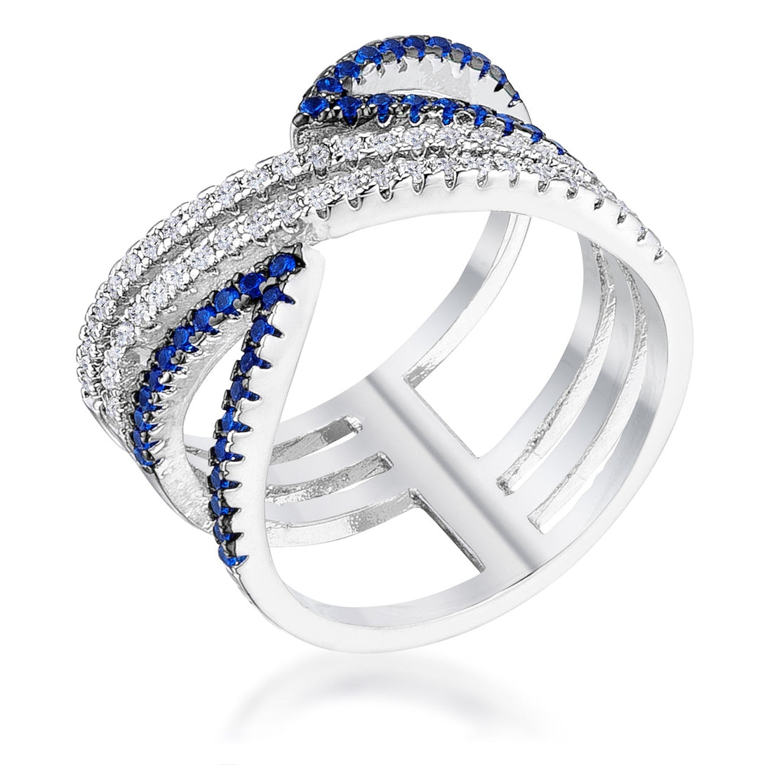 Lovcia Rhodium and Hematite Plated Micro Pave Crossover with Blue and Clear CZ Stones, .46Ct-Rings-5-5