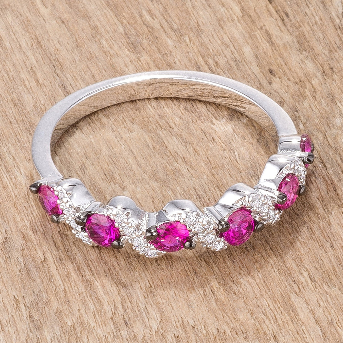Lovcia Rhodium and Hematite Plated S-Shaped Fuchsia and Clear CZ Half Eternity Band (.18Ct)-Rings-5-5