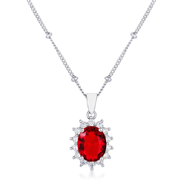 Lovcia Rhodium Coated Elegant Ruby Red Oval Pendant-Pendants-