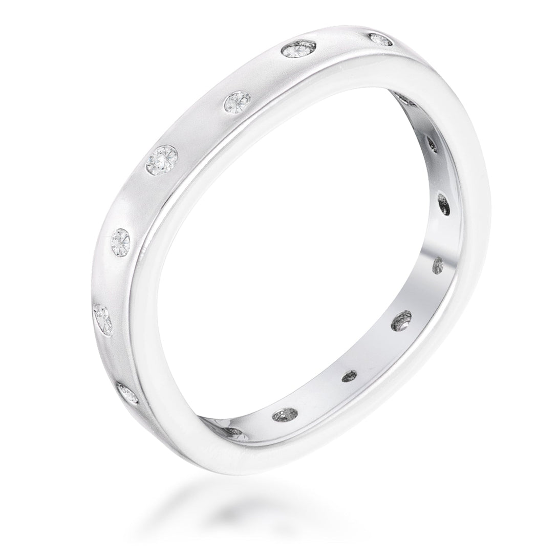 Lovcia Rhodium Plated .23Ct CZ Speckled Square Stackable Prong Band-Rings-5-5