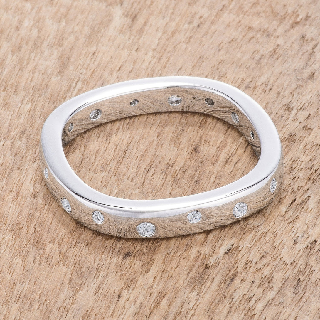 Lovcia Rhodium Plated .23Ct CZ Speckled Square Stackable Prong Band-Rings-5-5