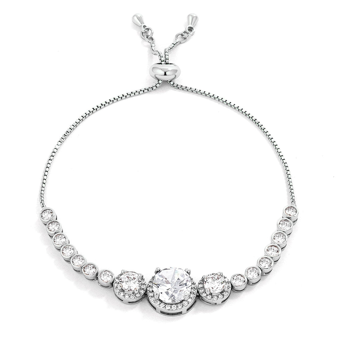 Lovcia Rhodium-Plated Adjustable Slider Tennis Bracelet with Graduated CZ Stones-Bracelets-