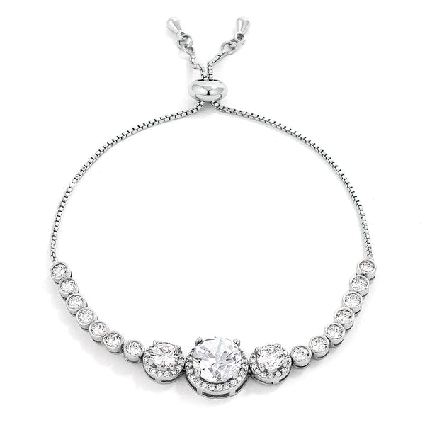 Lovcia Rhodium-Plated Adjustable Slider Tennis Bracelet with Graduated CZ Stones-Bracelets-
