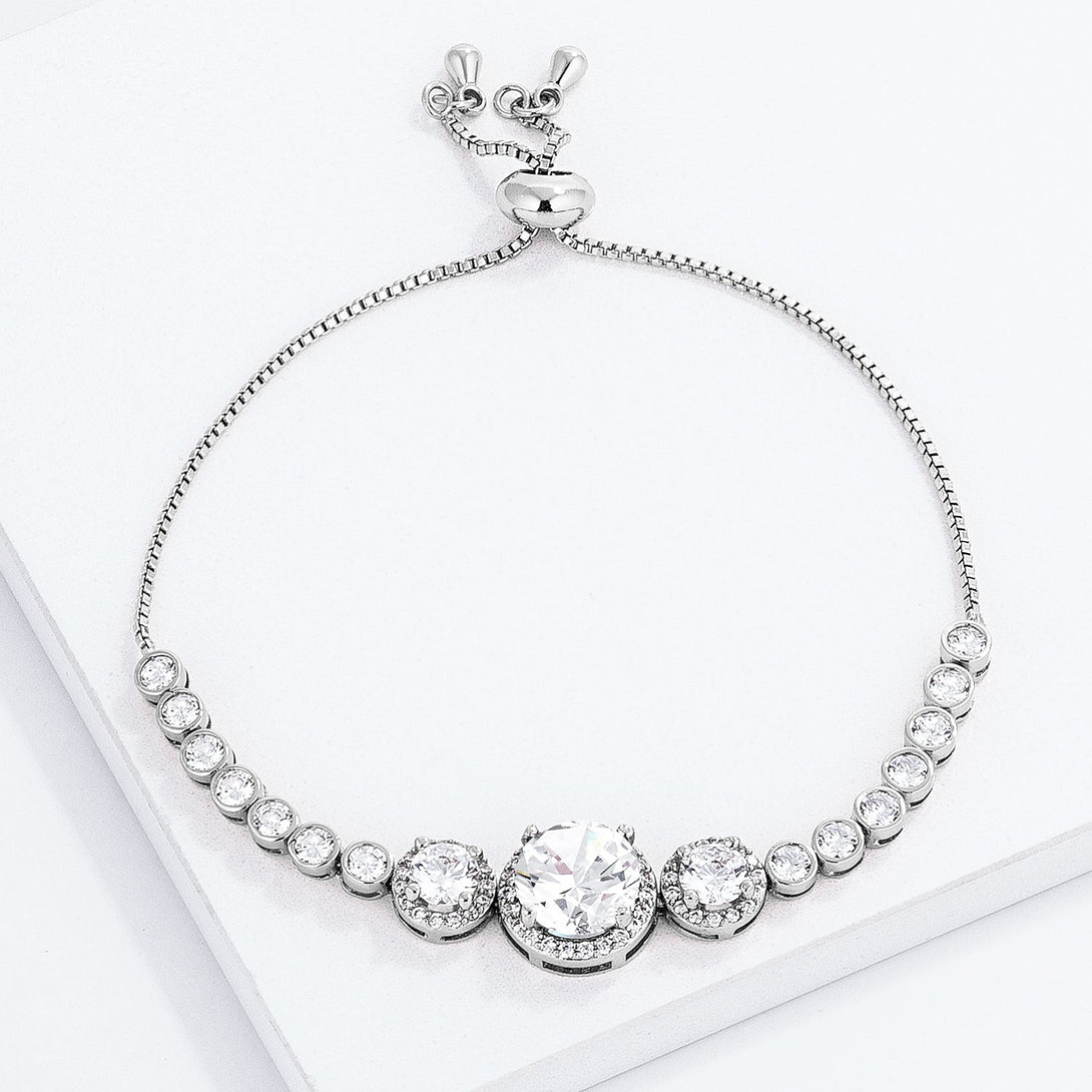Lovcia Rhodium-Plated Adjustable Slider Tennis Bracelet with Graduated CZ Stones-Bracelets-