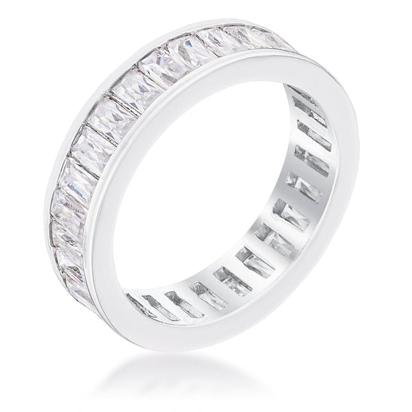 Lovcia Rhodium Plated Androgynous Baguette Emerald Eternity Band-Rings-05-05