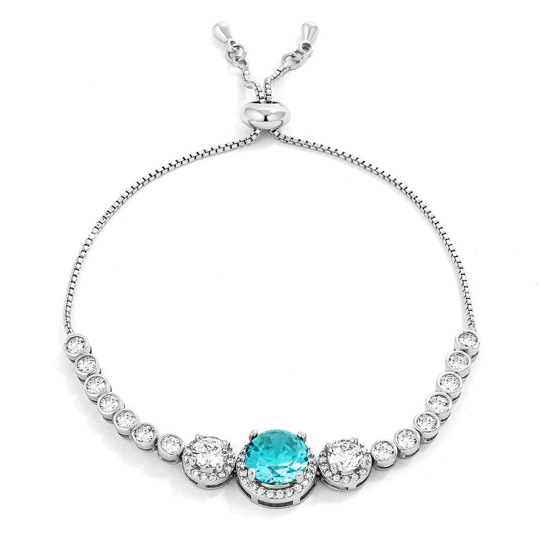 Lovcia Rhodium Plated Aqua and White CZ Slider Tennis Bracelet-Bracelets-