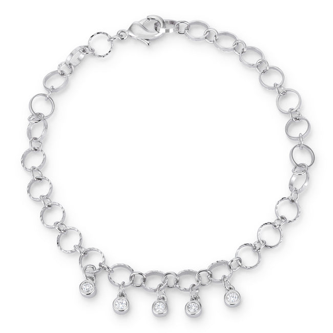 Lovcia Rhodium-Plated Bracelet with 0.55 Ct CZ Charms and Stylish Chain Links-Bracelets-