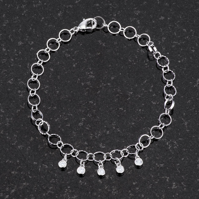 Lovcia Rhodium-Plated Bracelet with 0.55 Ct CZ Charms and Stylish Chain Links-Bracelets-