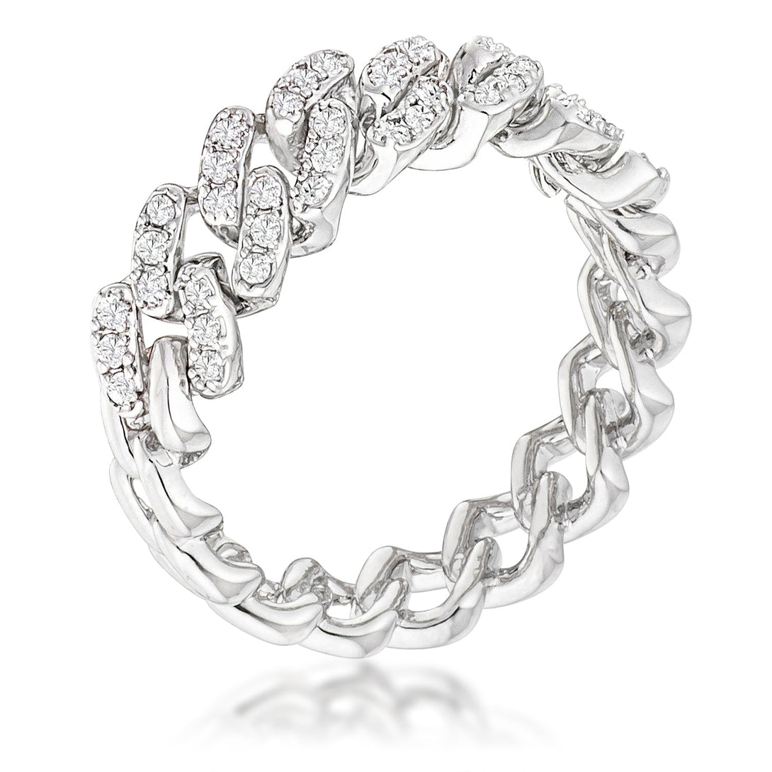 Lovcia Rhodium-Plated Chain Ring with Clear CZ Round Cut Stones-Rings-5-5