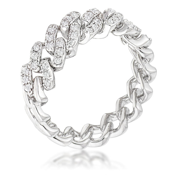 Lovcia Rhodium-Plated Chain Ring with Clear CZ Round Cut Stones-Rings-5-5
