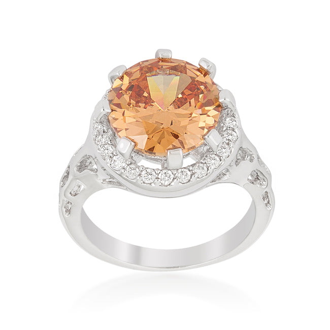 Lovcia Rhodium-Plated Champagne Zircon Cocktail Ring-Rings-5-5