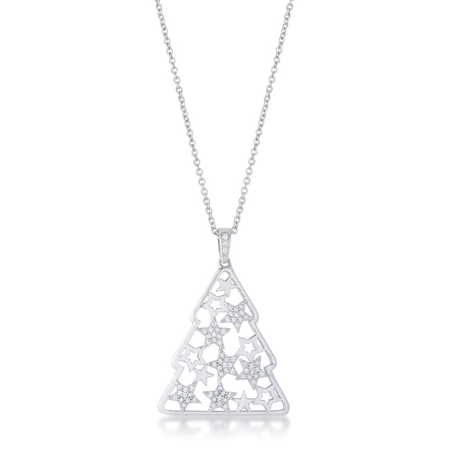 Buy LOVCIA Rhodium-Plated Christmas Tree Pendant with Mixed Star Pave and CZ Stones - Latest Stylish Pendants for Women