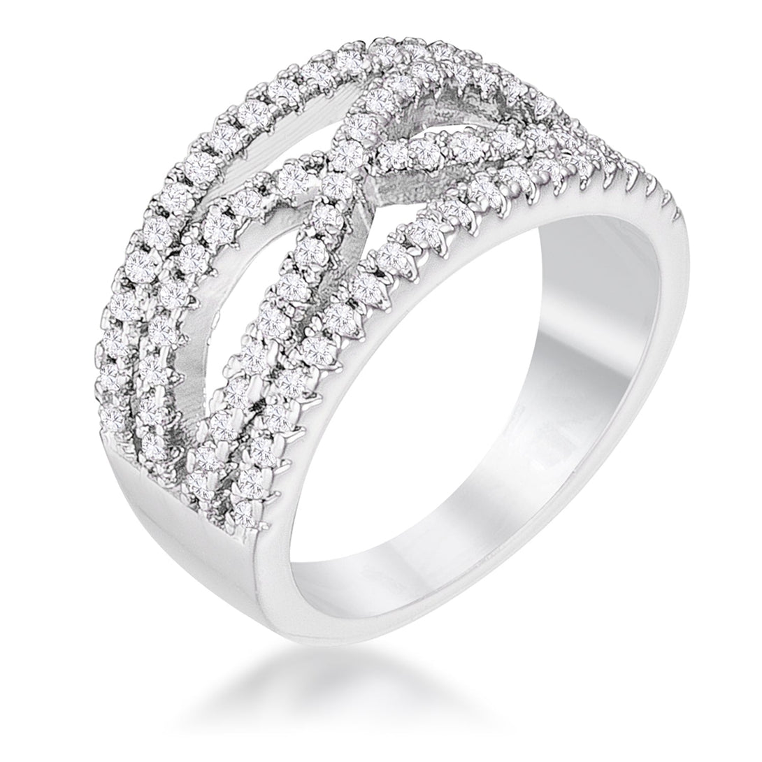 Lovcia Rhodium Plated Classic Wide Twist Ring with .4Ct Round CZ Stones-Rings-5-5