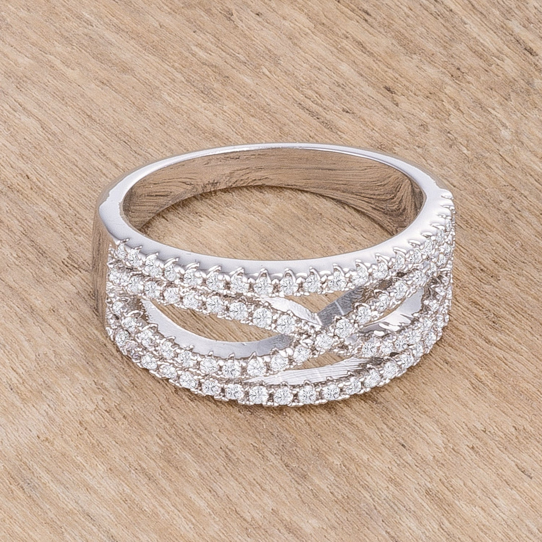 Lovcia Rhodium Plated Classic Wide Twist Ring with .4Ct Round CZ Stones-Rings-5-5