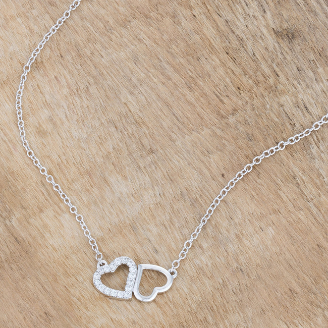 Lovcia Rhodium-Plated CZ Double Hearts Romantic Necklace-Pendants-