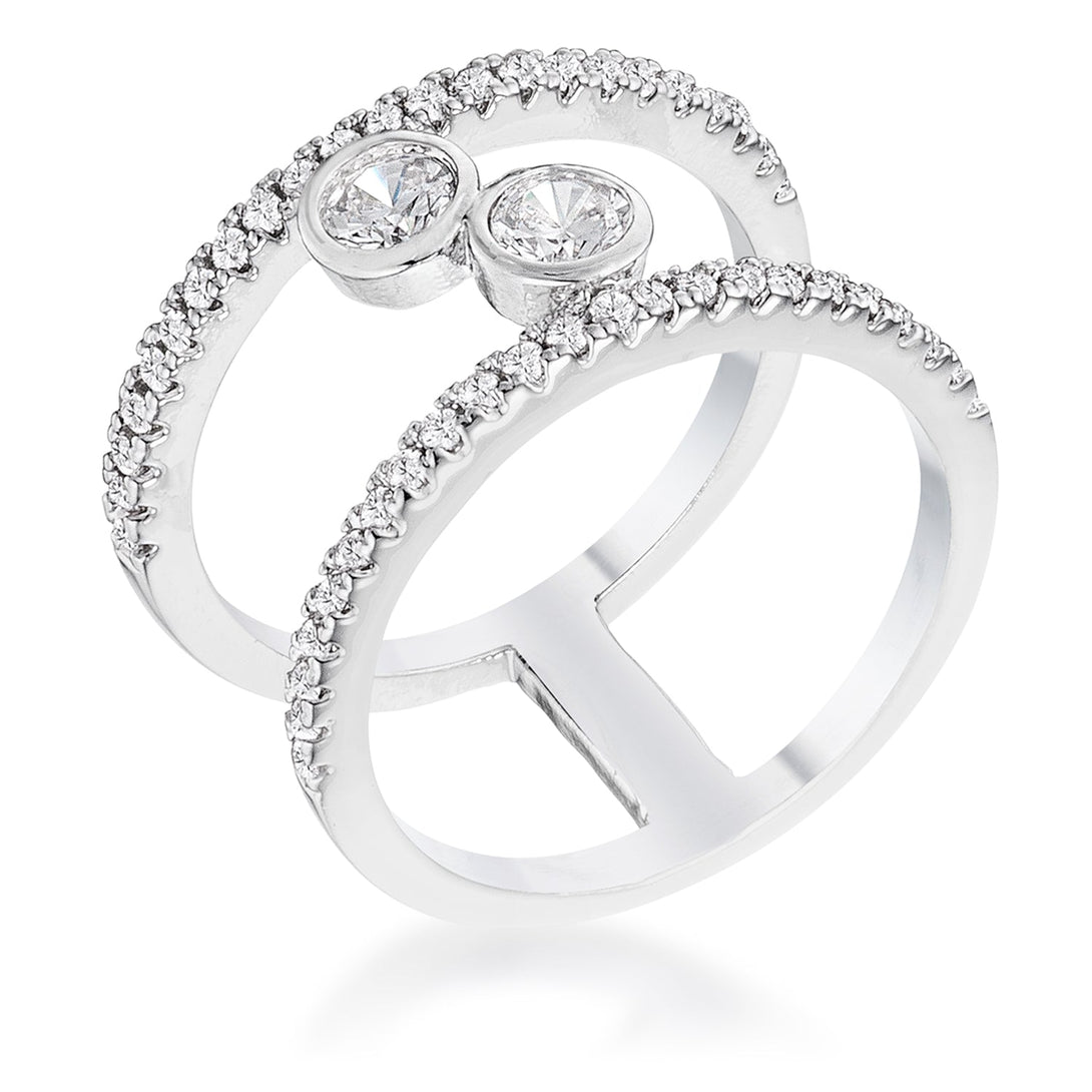 Lovcia Rhodium Plated Floating Bubbles CZ Ring with .86Ct Stones-Rings-5-5