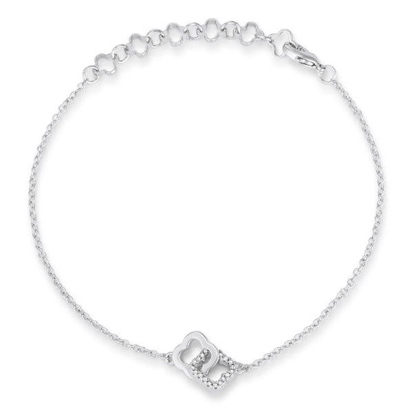 Lovcia Rhodium-Plated Floral Link Bracelet with .1 Ct Cubic Zirconia-Bracelets-