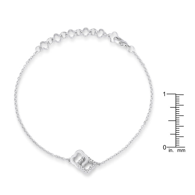 Lovcia Rhodium-Plated Floral Link Bracelet with .1 Ct Cubic Zirconia-Bracelets-