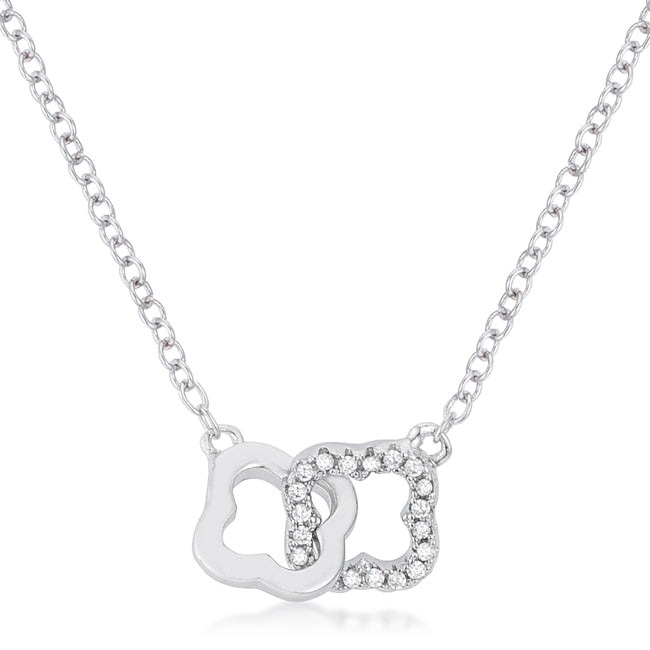 Lovcia Rhodium-Plated Floral Link Necklace with 0.21 Ct Cubic Zirconia-Necklaces-