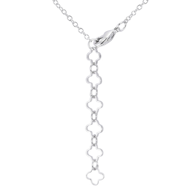 Lovcia Rhodium-Plated Floral Link Necklace with 0.21 Ct Cubic Zirconia-Necklaces-