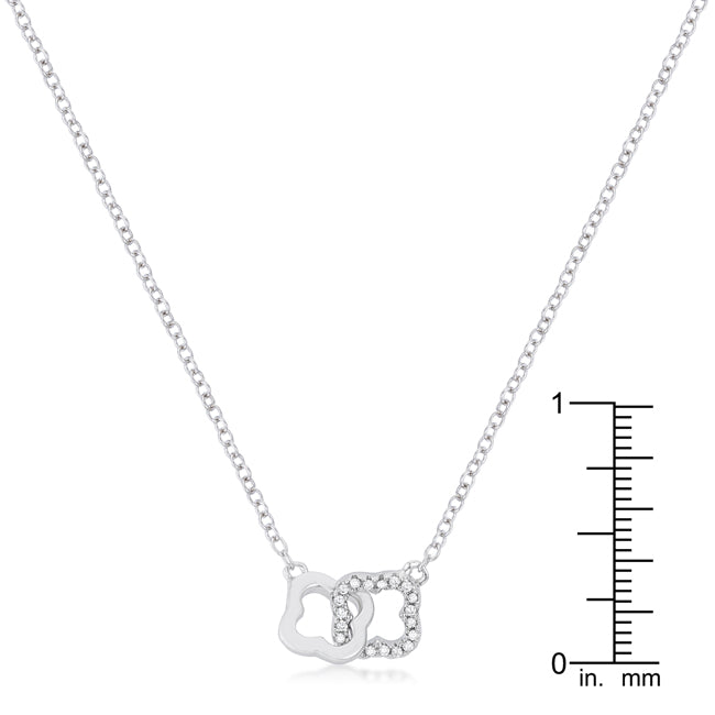 Lovcia Rhodium-Plated Floral Link Necklace with 0.21 Ct Cubic Zirconia-Necklaces-