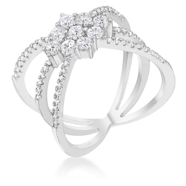 Lovcia Rhodium Plated Geometric CZ Triple Wrap Ring with 0.8ct Round Stones-Rings-5-5