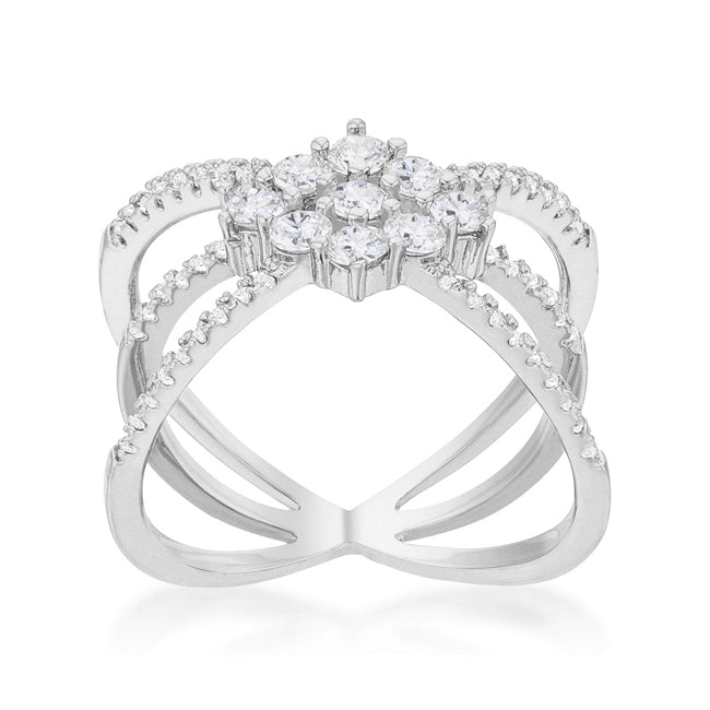 Lovcia Rhodium Plated Geometric CZ Triple Wrap Ring with 0.8ct Round Stones-Rings-5-5