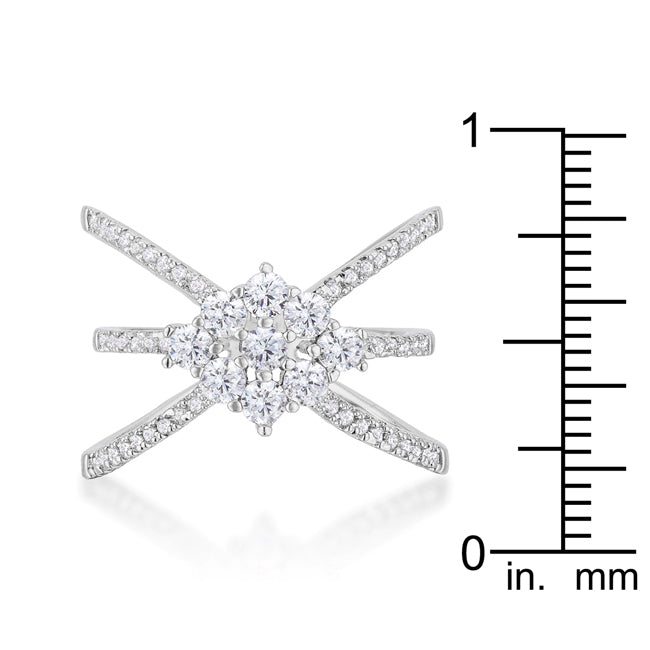 Lovcia Rhodium Plated Geometric CZ Triple Wrap Ring with 0.8ct Round Stones-Rings-5-5