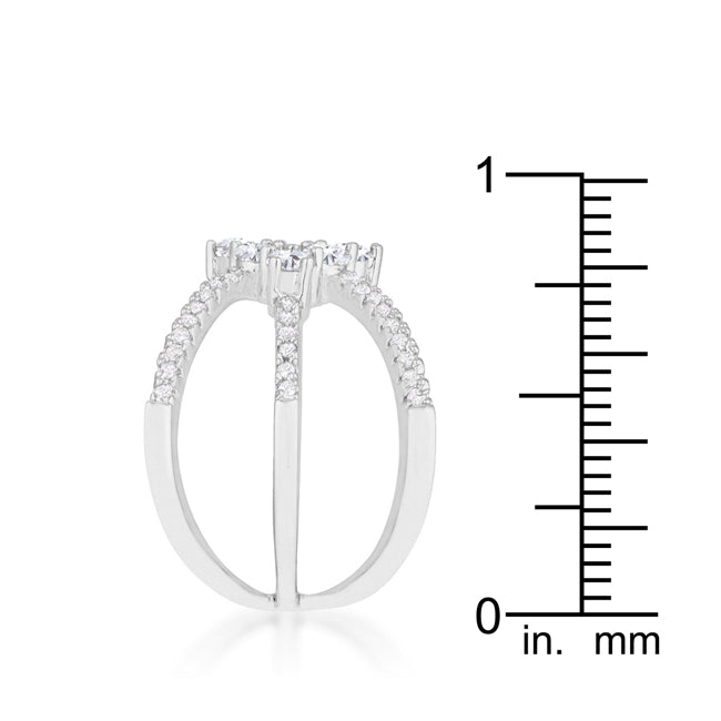 Lovcia Rhodium Plated Geometric CZ Triple Wrap Ring with 0.8ct Round Stones-Rings-5-5