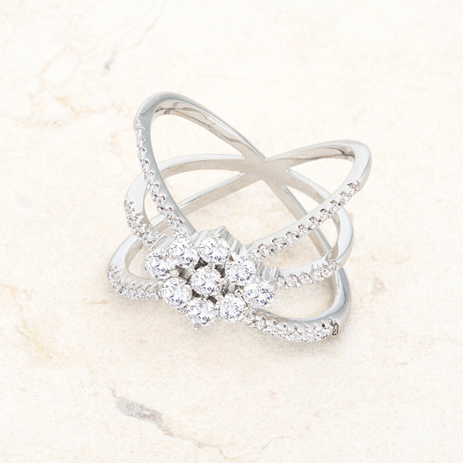 Lovcia Rhodium Plated Geometric CZ Triple Wrap Ring with 0.8ct Round Stones-Rings-5-5