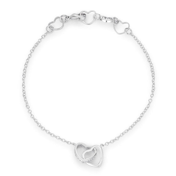 Lovcia Rhodium-Plated Interlocked Hearts Bracelet with .12 Ct CZ Sparkle-Bracelets-