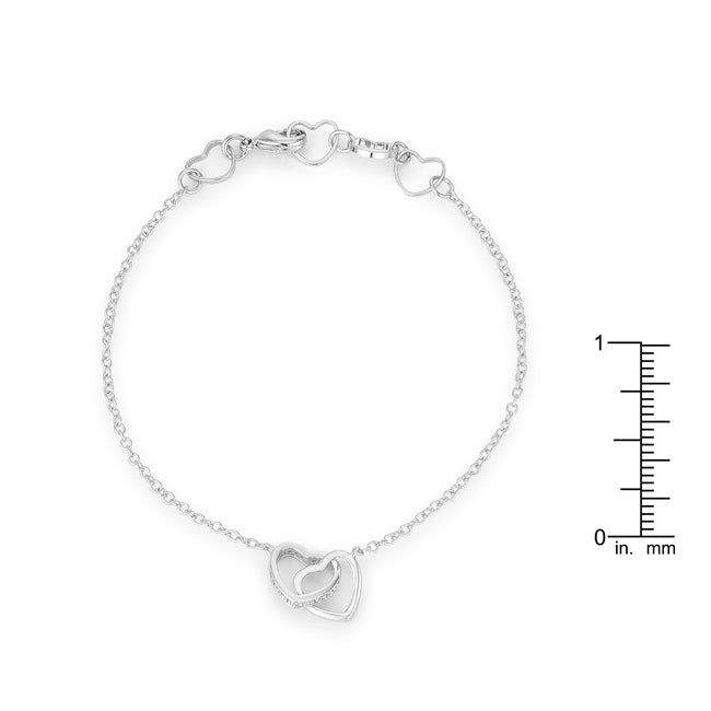Lovcia Rhodium-Plated Interlocked Hearts Bracelet with .12 Ct CZ Sparkle-Bracelets-