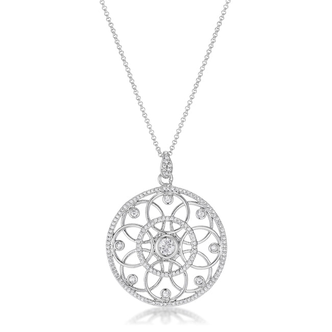 Lovcia Rhodium-Plated Necklace with 1.4 Ct CZ and Interlocking Circles Design-Pendants-