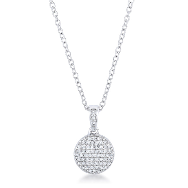 Lovcia Rhodium-Plated Necklace with Shimmering CZ Disc Pendant-Pendants-