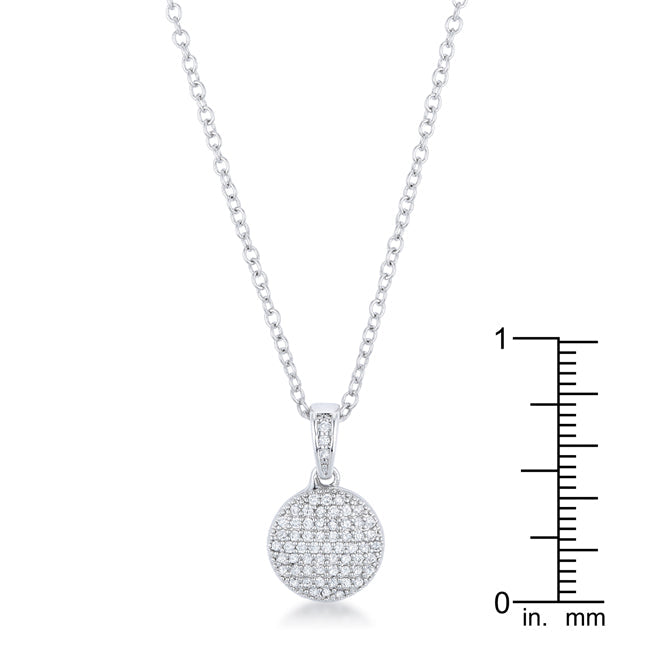 Lovcia Rhodium-Plated Necklace with Shimmering CZ Disc Pendant-Pendants-