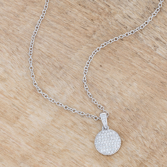 Lovcia Rhodium-Plated Necklace with Shimmering CZ Disc Pendant-Pendants-