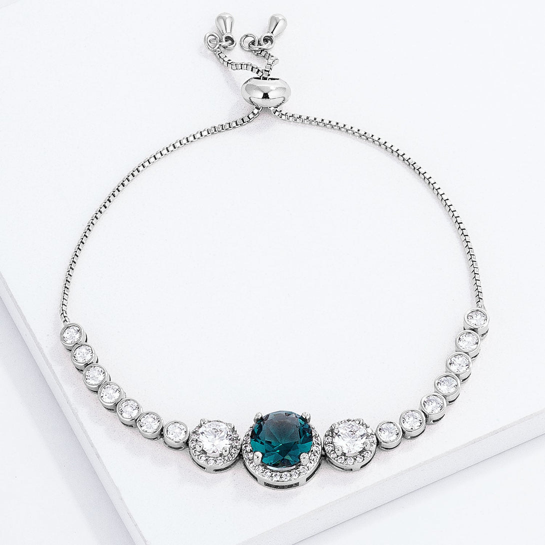 Lovcia Rhodium-Plated Peacock Stone Slider Tennis Bracelet with CZ Accents-Bracelets-