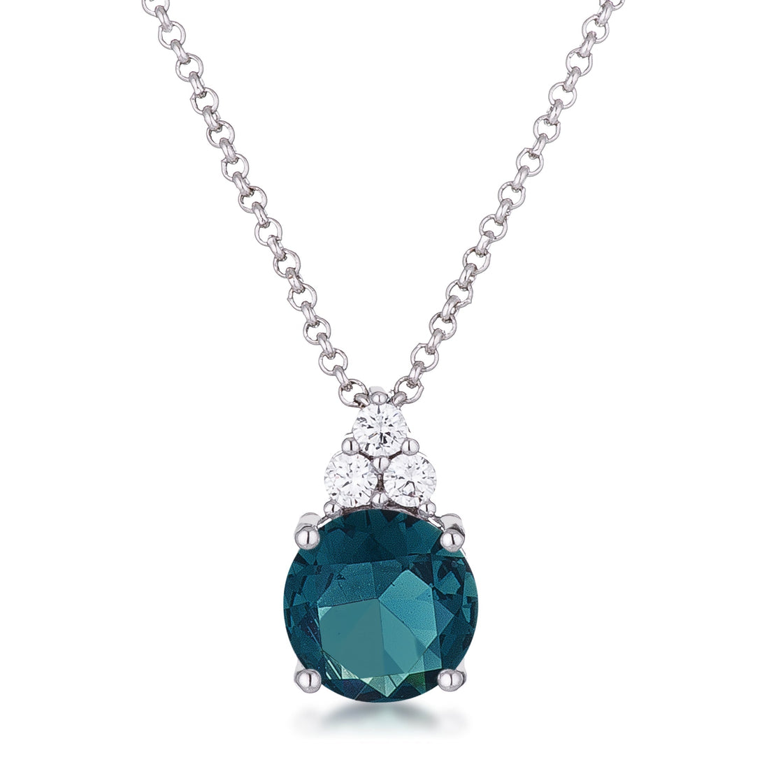 Lovcia Rhodium Plated Pendant with Blue Green CZ and White Accents-Pendants-