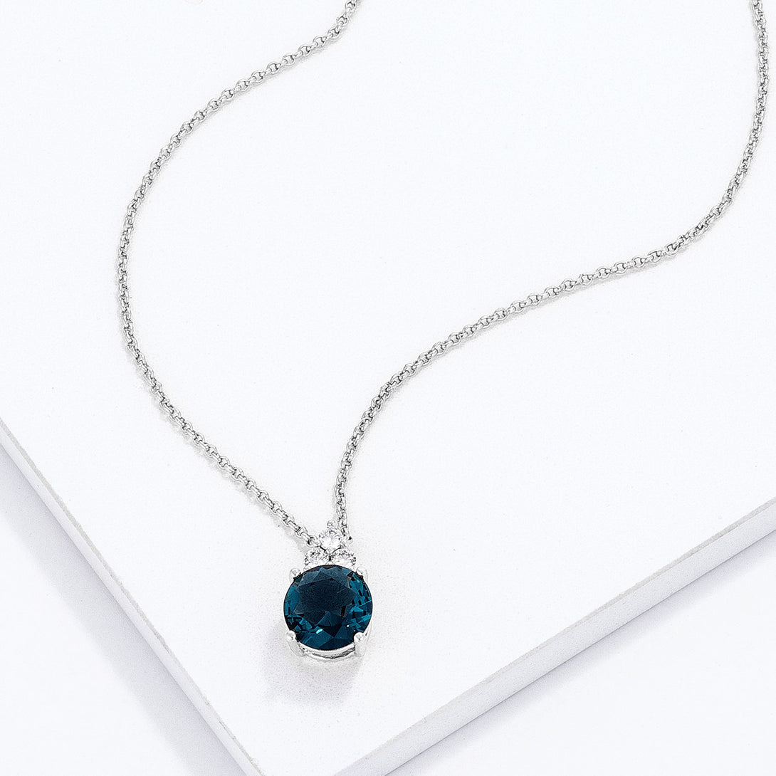Lovcia Rhodium Plated Pendant with Blue Green CZ and White Accents-Pendants-