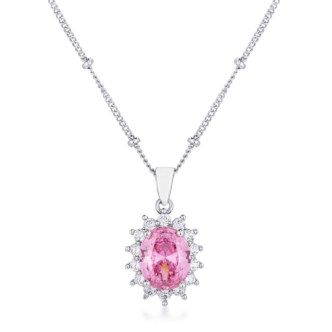 Lovcia Rhodium-Plated Petite Royal Oval Pendant in Pink-Pendants-