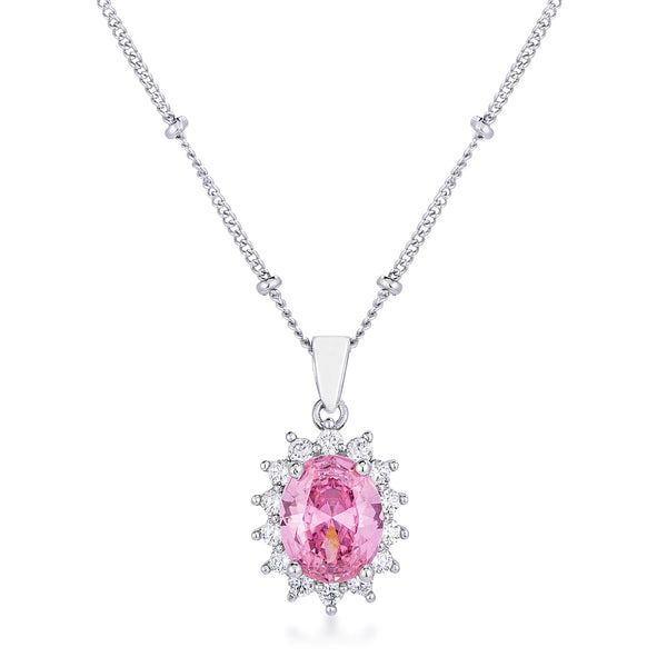 Lovcia Rhodium-Plated Petite Royal Oval Pendant in Pink-Pendants-